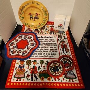 Vintage Lot Of Austrian & Scandinavian Textiles, Napkins, & Decorative Plate